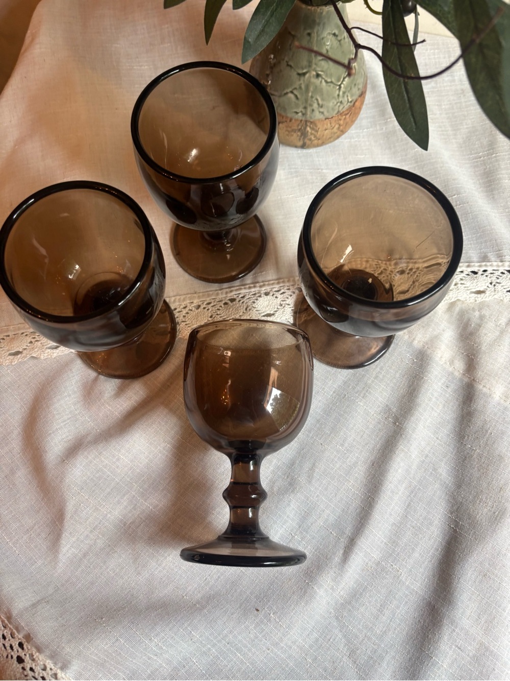 Imperial Hoffman House Vintsge Nut Brown Goblet Wine Glasses Set 4 Water Stem